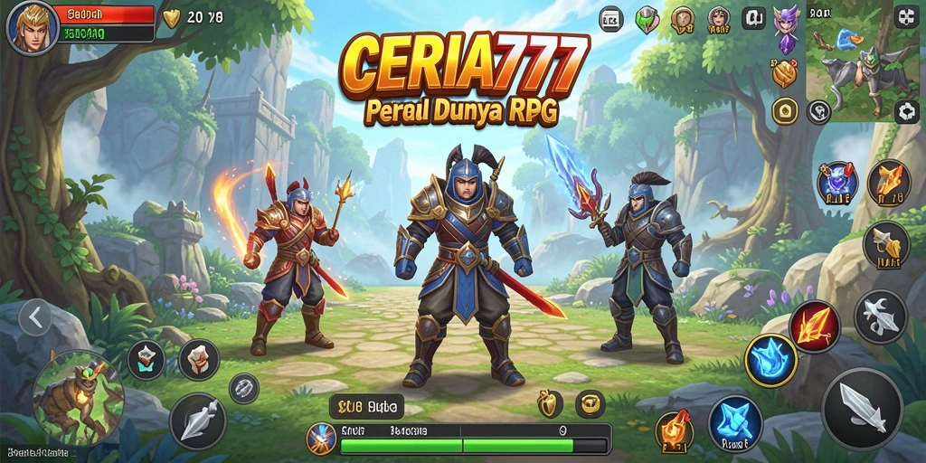 Screenshot gameplay CERIA777 menampilkan aksi seru dalam pertempuran RPG.
