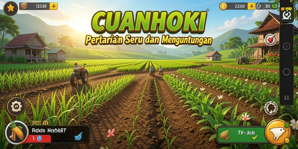 Screenshot gameplay CUANHOKI yang menunjukkan kebun yang indah.
