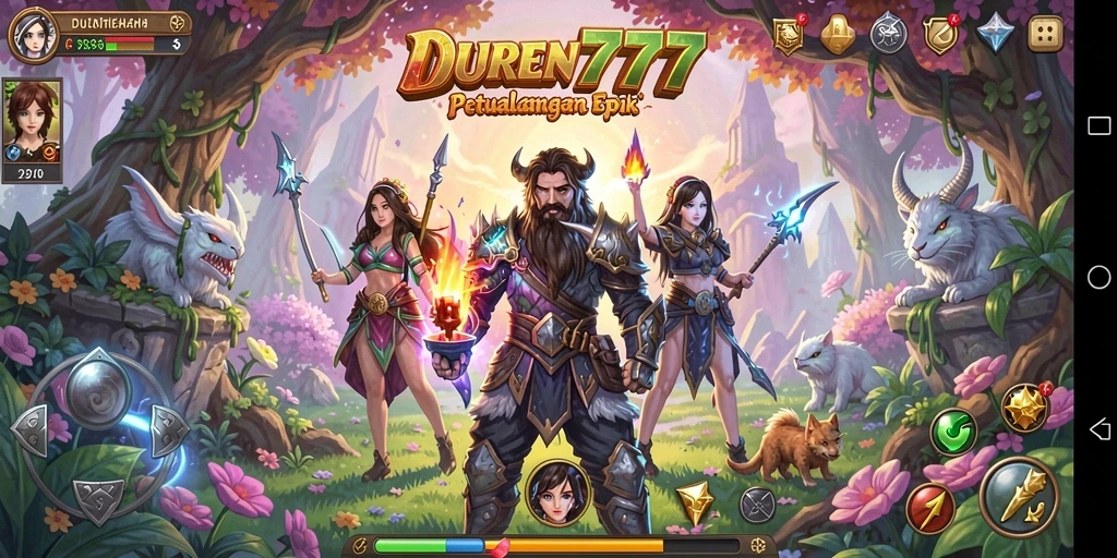 Screenshot gameplay DUREN777 dengan karakter dan lingkungan fantastis.