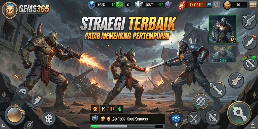 Screenshot GEMS365 menampilkan aksi strategi seru dalam pertempuran.