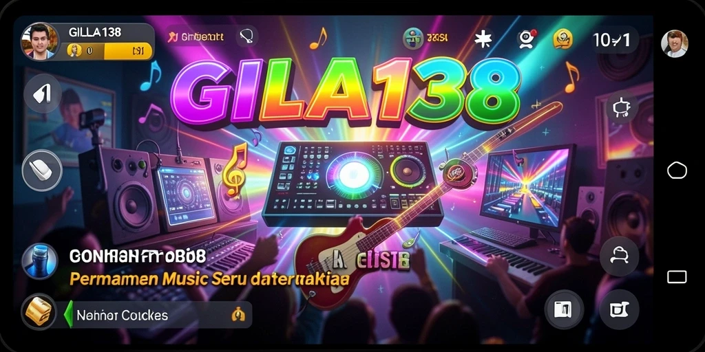 Screenshot GILA138 menampilkan gameplay musik yang penuh warna.