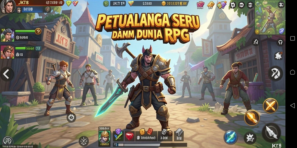 Screenshot utama JKT8 menampilkan aksi seru dalam pertempuran RPG.