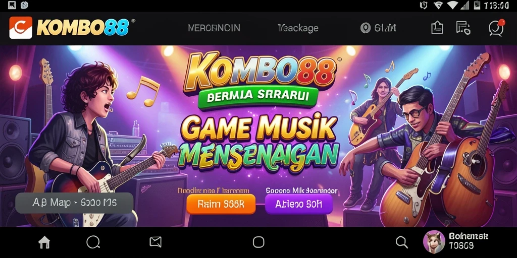 Screenshot utama KOMBO88 menunjukkan gameplay musik yang seru.