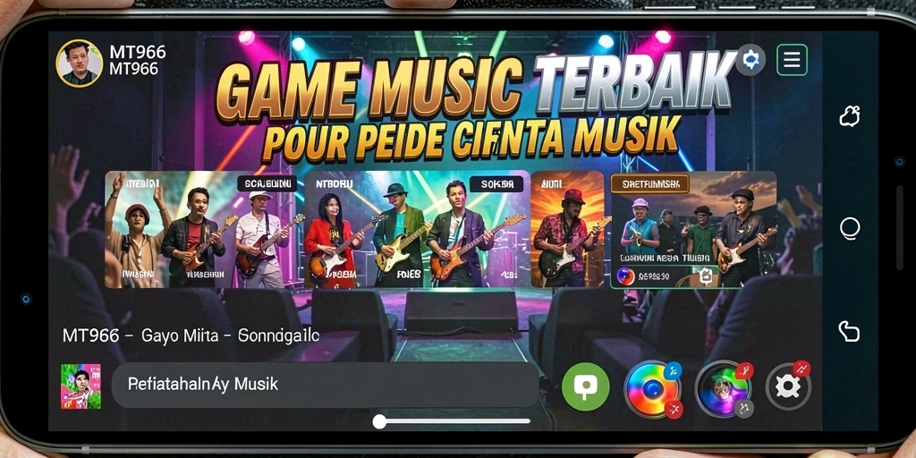 Screenshot utama MT966 menampilkan pemain sedang menikmati permainan musik.