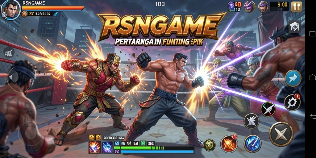 Screenshot gameplay RSNGAME yang menampilkan pertarungan seru dan karakter dinamis.